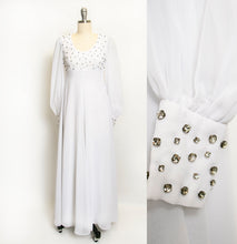 Load image into Gallery viewer, 1960s Dress White Chiffon Rhinestone Wedding Maxi Gown XS
