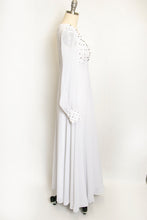 Load image into Gallery viewer, 1960s Dress White Chiffon Rhinestone Wedding Maxi Gown XS