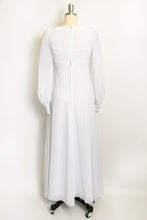 Load image into Gallery viewer, 1960s Dress White Chiffon Rhinestone Wedding Maxi Gown XS