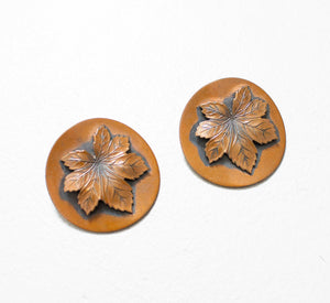 1950s Copper Earrings Maple Leaf Clip On Jewelry