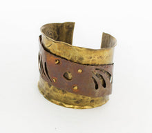 Load image into Gallery viewer, 1980s Brutalist Bracelet Metal Cuff Copper Brass Modernist