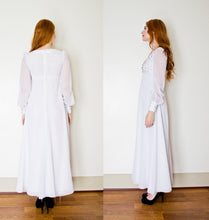 Load image into Gallery viewer, 1960s Dress White Chiffon Rhinestone Wedding Maxi Gown XS