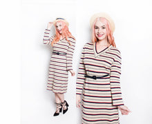 Load image into Gallery viewer, 1970s Dress Knit Striped Long Sleeved Designer Belted 70s Large
