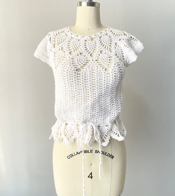 1970s Crochet Blouse Semi Sheer Cotton Top