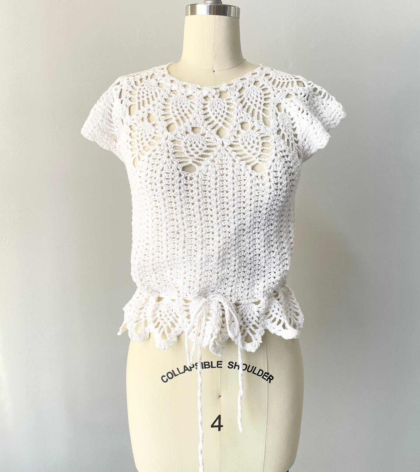 1970s Crochet Blouse Semi Sheer Cotton Top