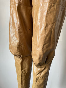 1980s Leather Pants Taupe High Waist S