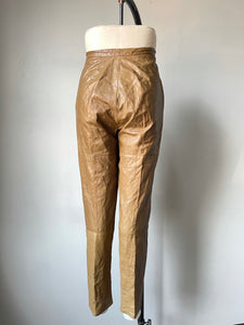 1980s Leather Pants Taupe High Waist S