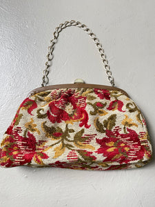 1960s Purse Dark Floral Tapestry Needlepoint Hand Bag