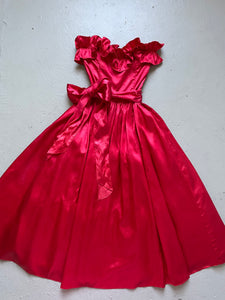 1980s GUNNE SAX Dress Satin Red XS