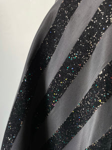 1950s Full Skirt Black Glitter Taffeta S