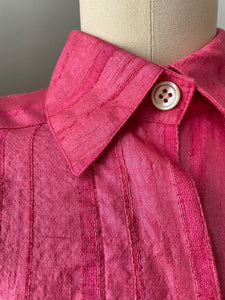 1980s Silk Ensemble Pink Blouse Skirt Set S